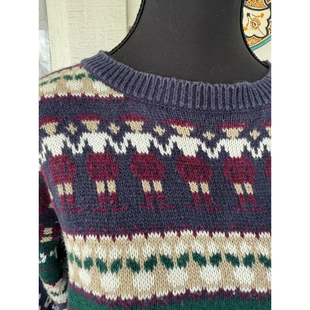 Vintage 80s Cotton Ramie Pull Over Sweater Novelty People Womens Small - Picture 6 of 12